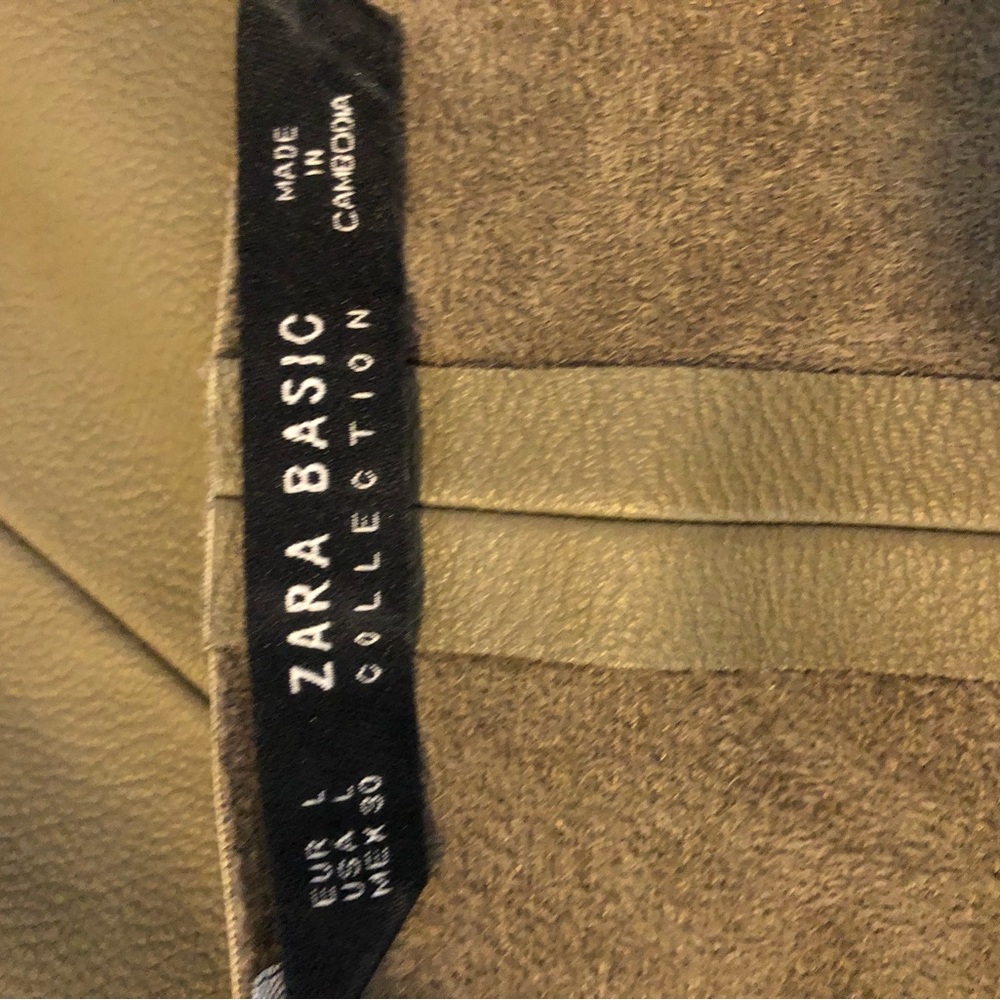 Zara Basic Leather Jacket, Khaki, Suede Lapels An… - image 5